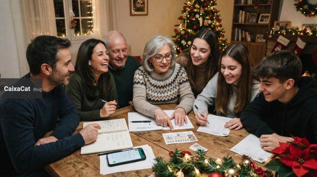 Familia organizando un décimo compartido de Navidad